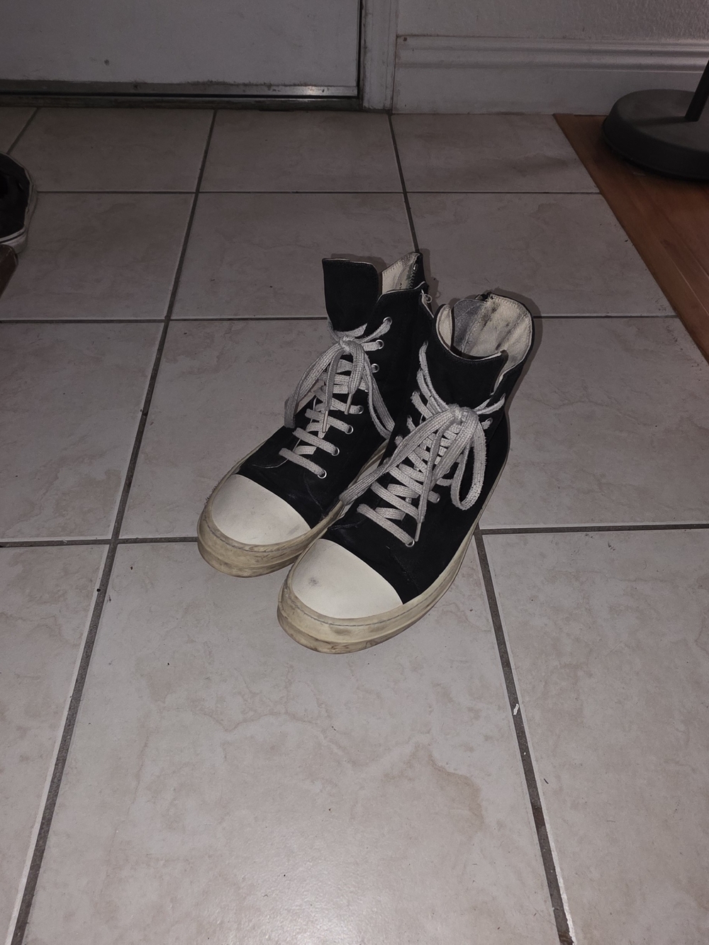 Rick Owens DRKSHDW Ramones Black High-Top Canvas Sneakers with White Toe